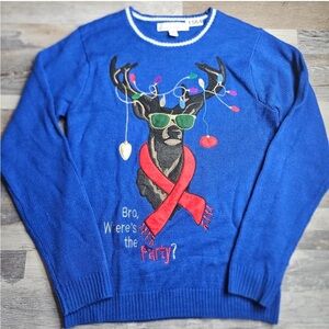 CHRISTMAS holiday Ugly Sweater Deer Buck Mounted Sunglasses Lights Adult Small